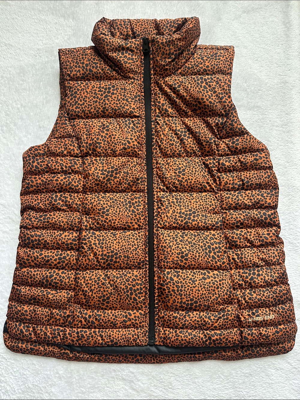 Lands End Leopard Print Goose-Down Insulated Quilted Puffer Vest Women S NWOT